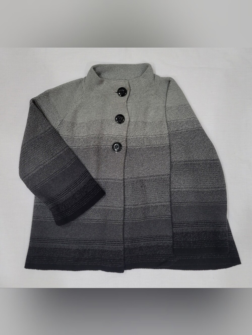 JM Collection Gray Ombre Knit Gradient Cardigan Sweater